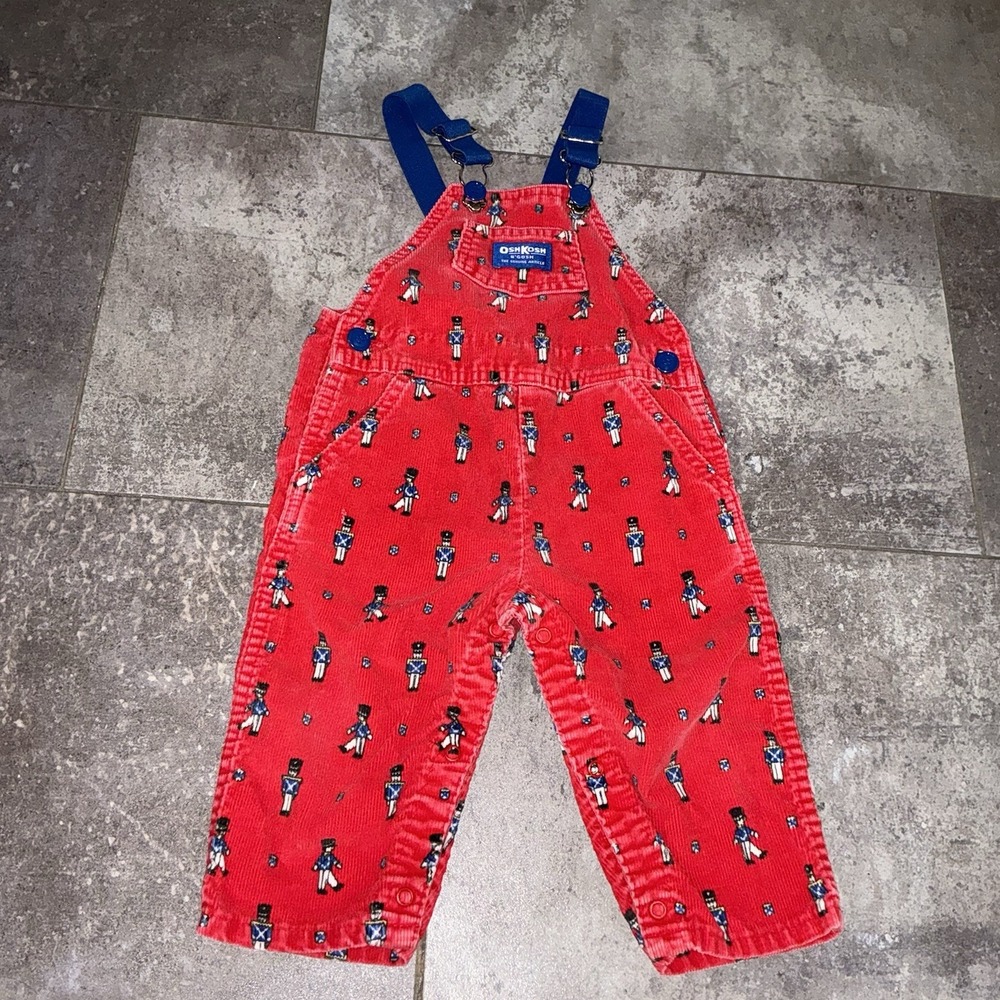 Vintage 24 months Oshkosh Vestbak Red Corduroy Christmas Toy Soldiers Overalls